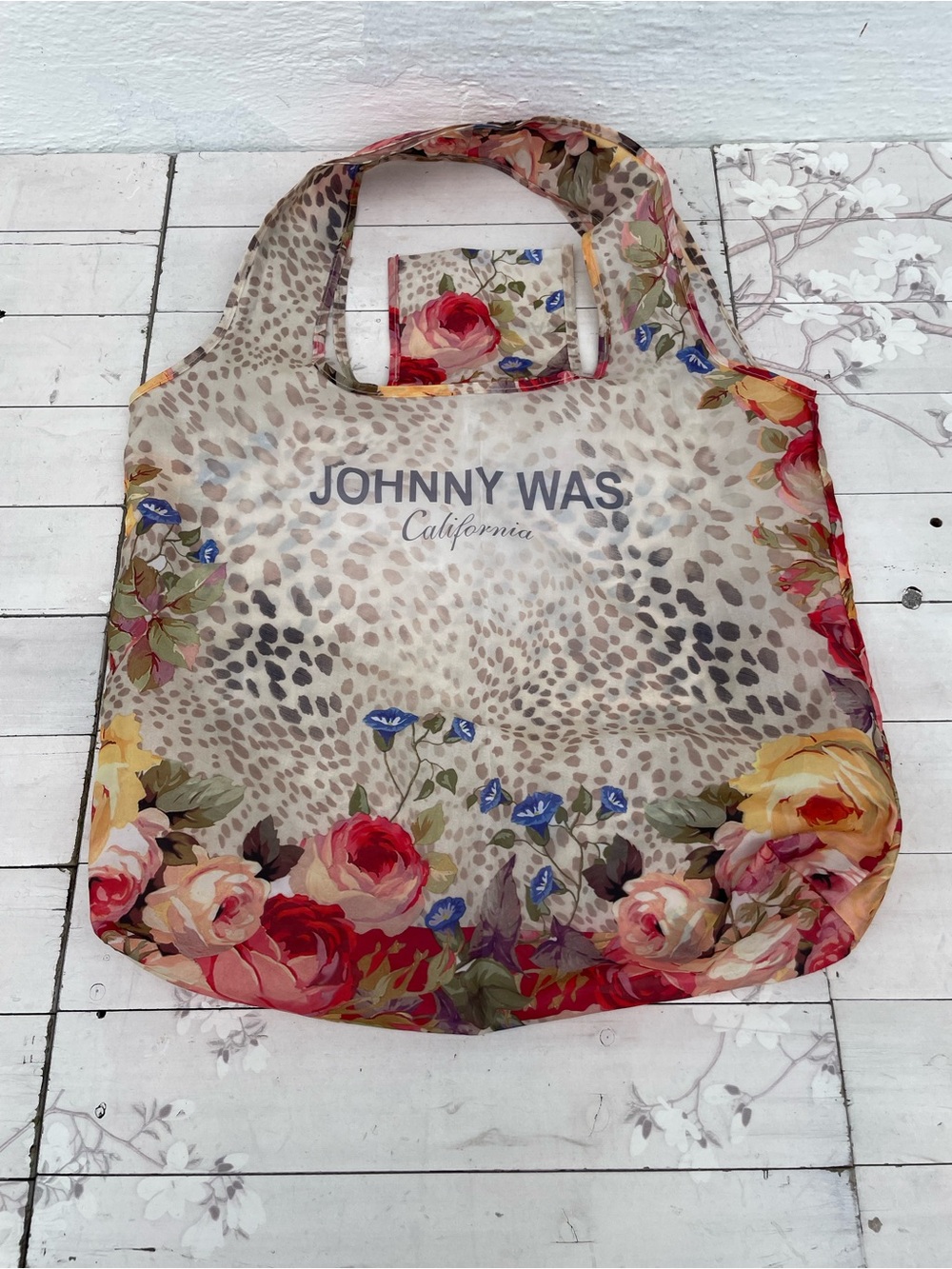 Johnny Was Floral & Leopard Print Foldable Tote - Beige, Red, Yellow, Blue